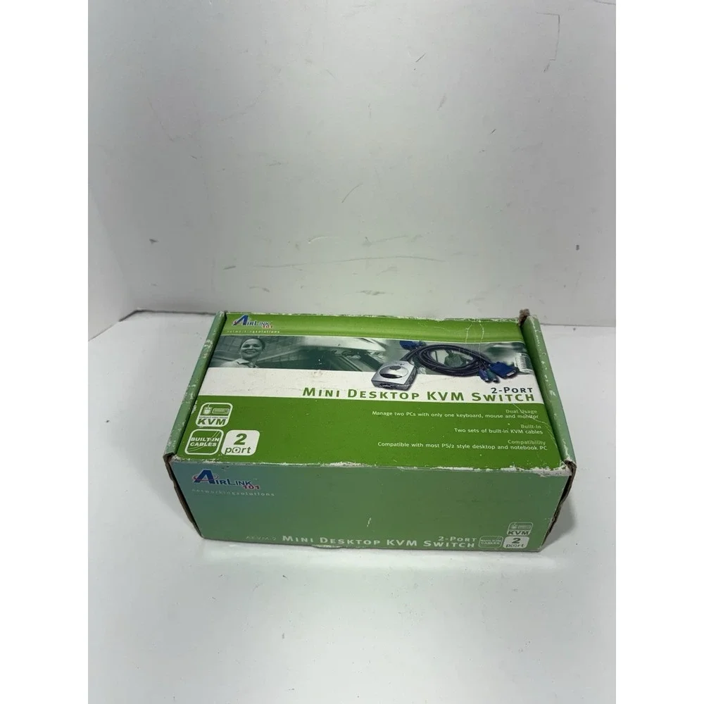 AIRLINK 101 2-PORT KVM SWITCH AND CABLES New On Box